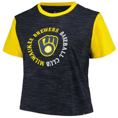 Milwaukee Brewers Women's Plus Size Crossover Back Cropped T-Shirt Navy