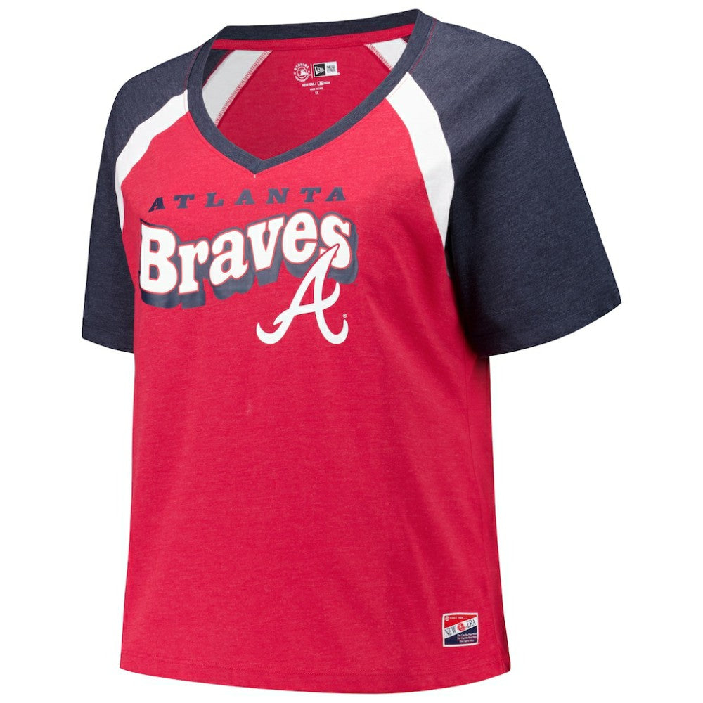 Atlanta Braves Women's Plus Size Raglan V-Neck T-Shirt Red