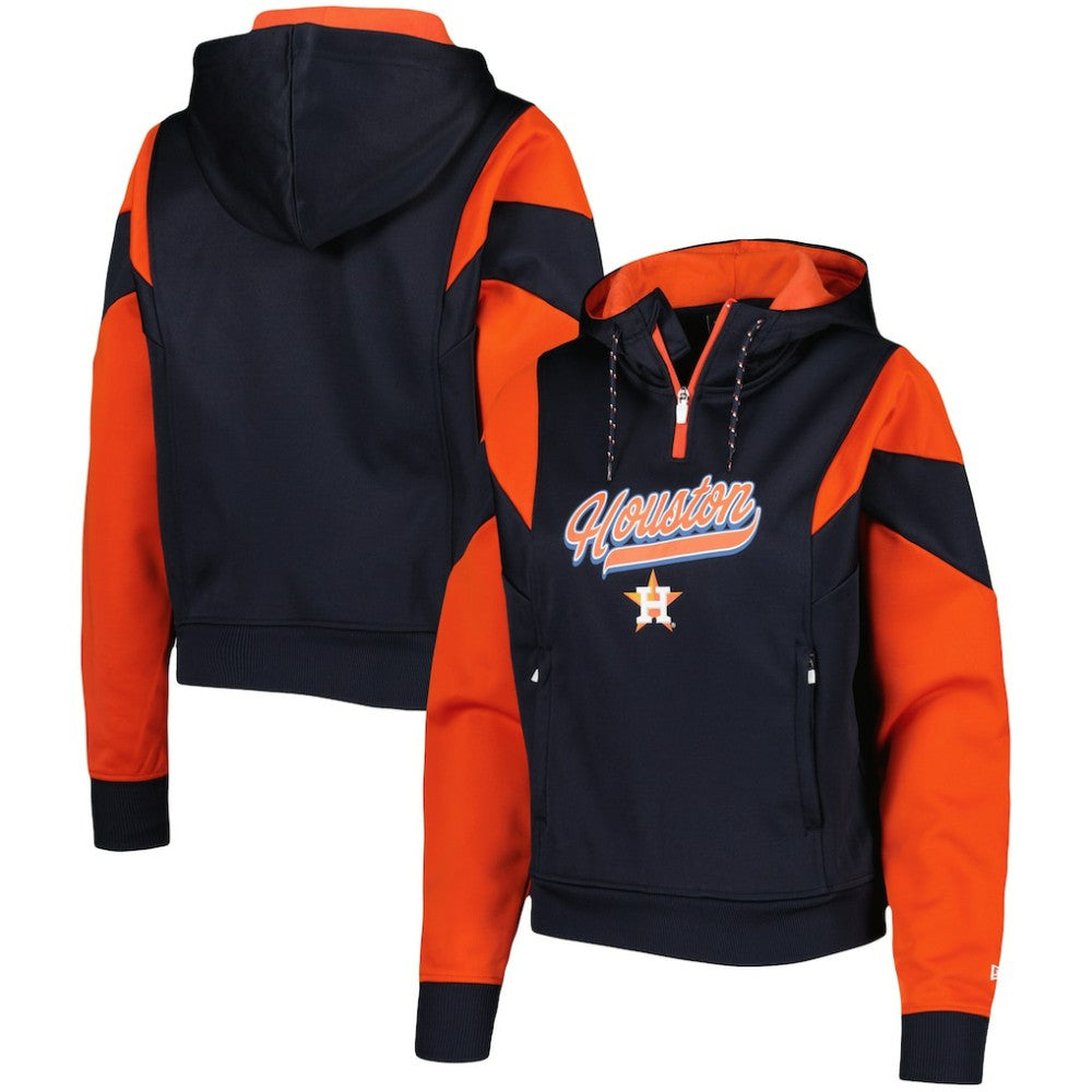 Houston Astros Women's Color Block Fleece Quarter-Zip Hoodie Navy