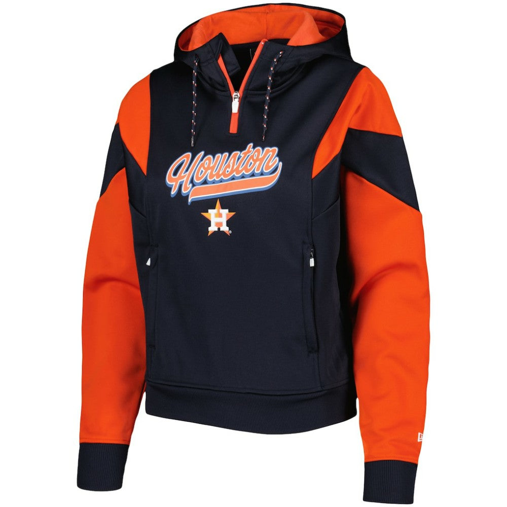 Houston Astros Women's Color Block Fleece Quarter-Zip Hoodie Navy