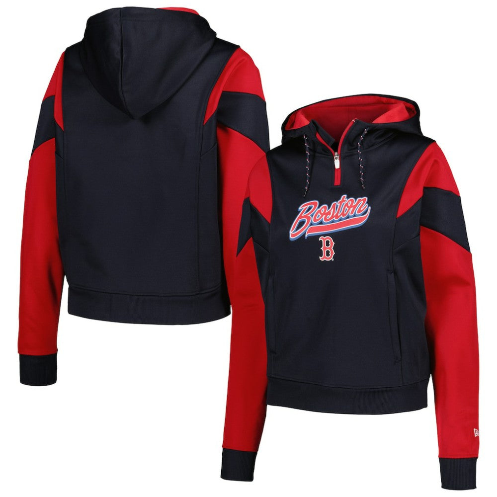 Boston Red Sox Women's Color Block Fleece Quarter-Zip Hoodie Navy