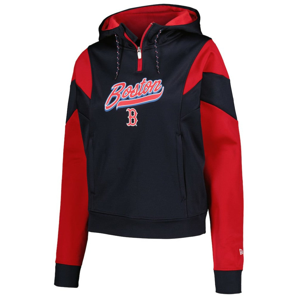 Boston Red Sox Women's Color Block Fleece Quarter-Zip Hoodie Navy