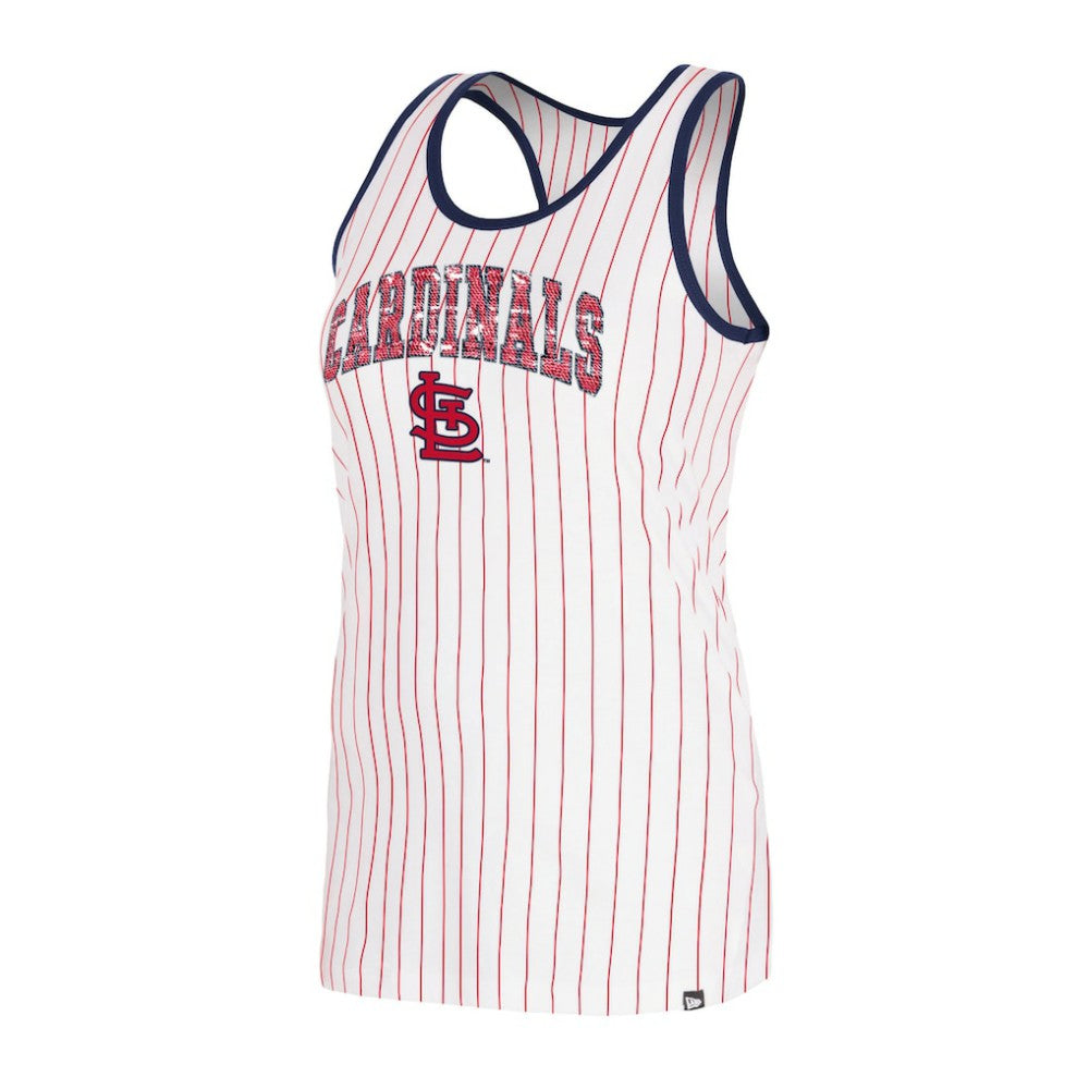 St. Louis Cardinals Women's Sequin Pinstripe Racerback Tank Top White