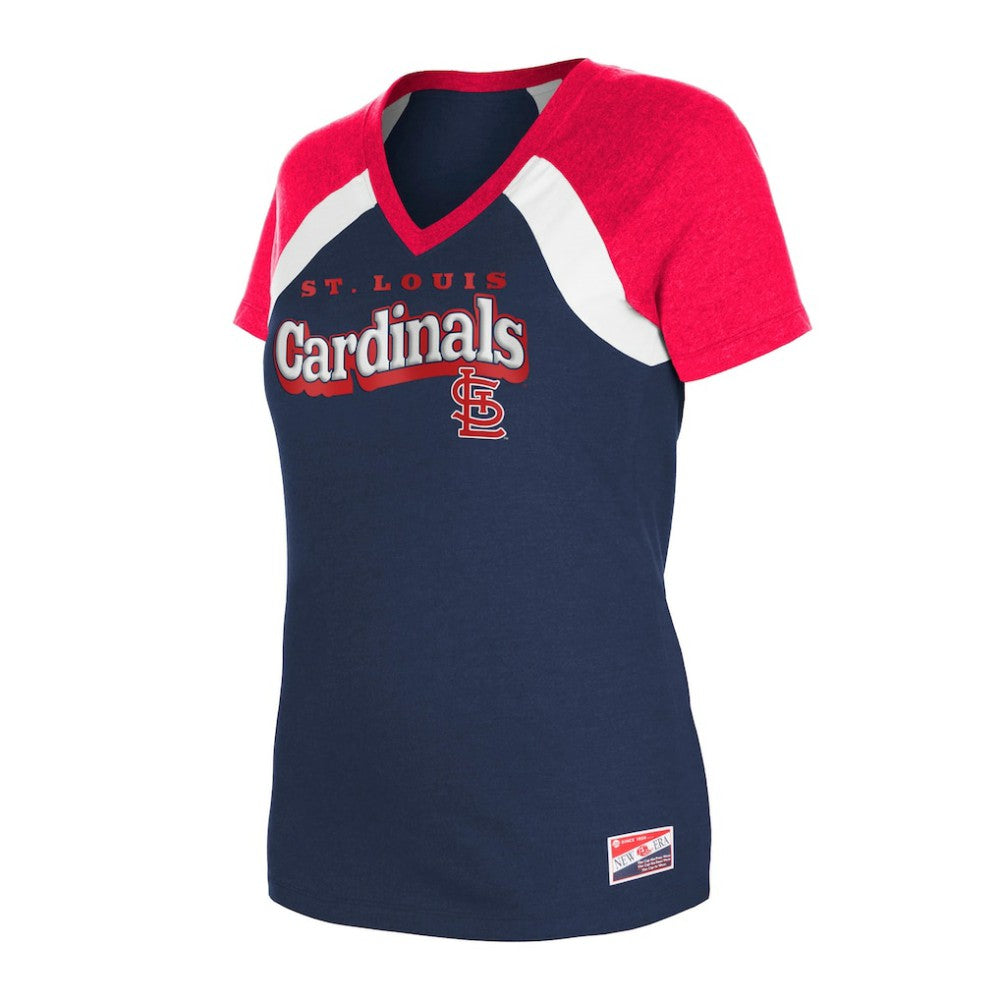 St. Louis Cardinals Women's Heathered Raglan V-Neck T-Shirt Navy