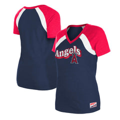 Los Angeles Angels Women's Heathered Raglan V-Neck T-Shirt Navy