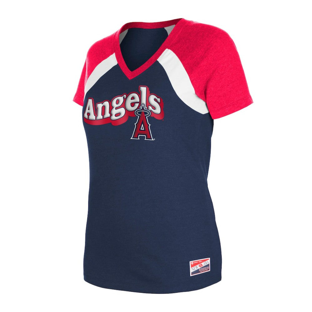 Los Angeles Angels Women's Heathered Raglan V-Neck T-Shirt Navy