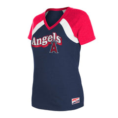 Los Angeles Angels Women's Heathered Raglan V-Neck T-Shirt Navy