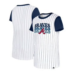 Atlanta Braves Girls Youth Pinstripe T-Shirt White