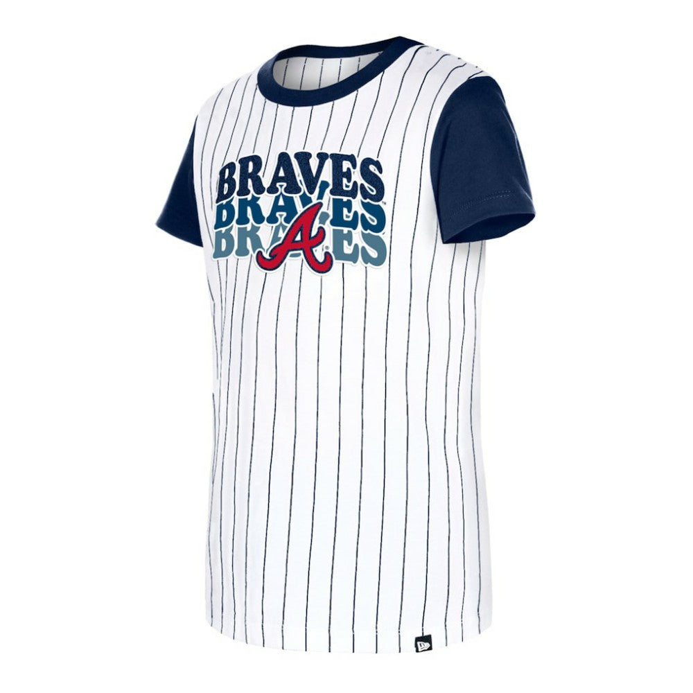 Atlanta Braves Girls Youth Pinstripe T-Shirt White