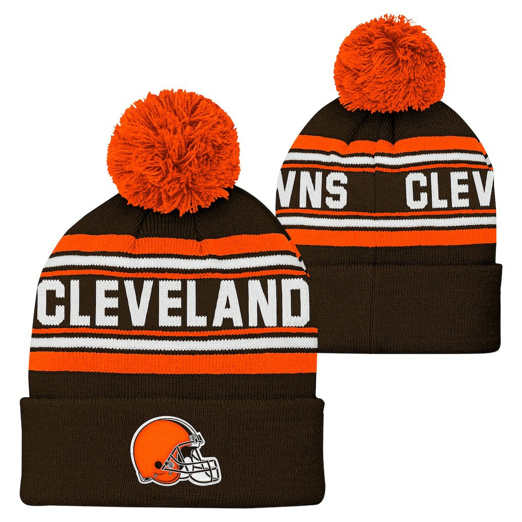 Cleveland Browns Youth Jacquard Cuffed Knit Hat with Pom - Brown sale