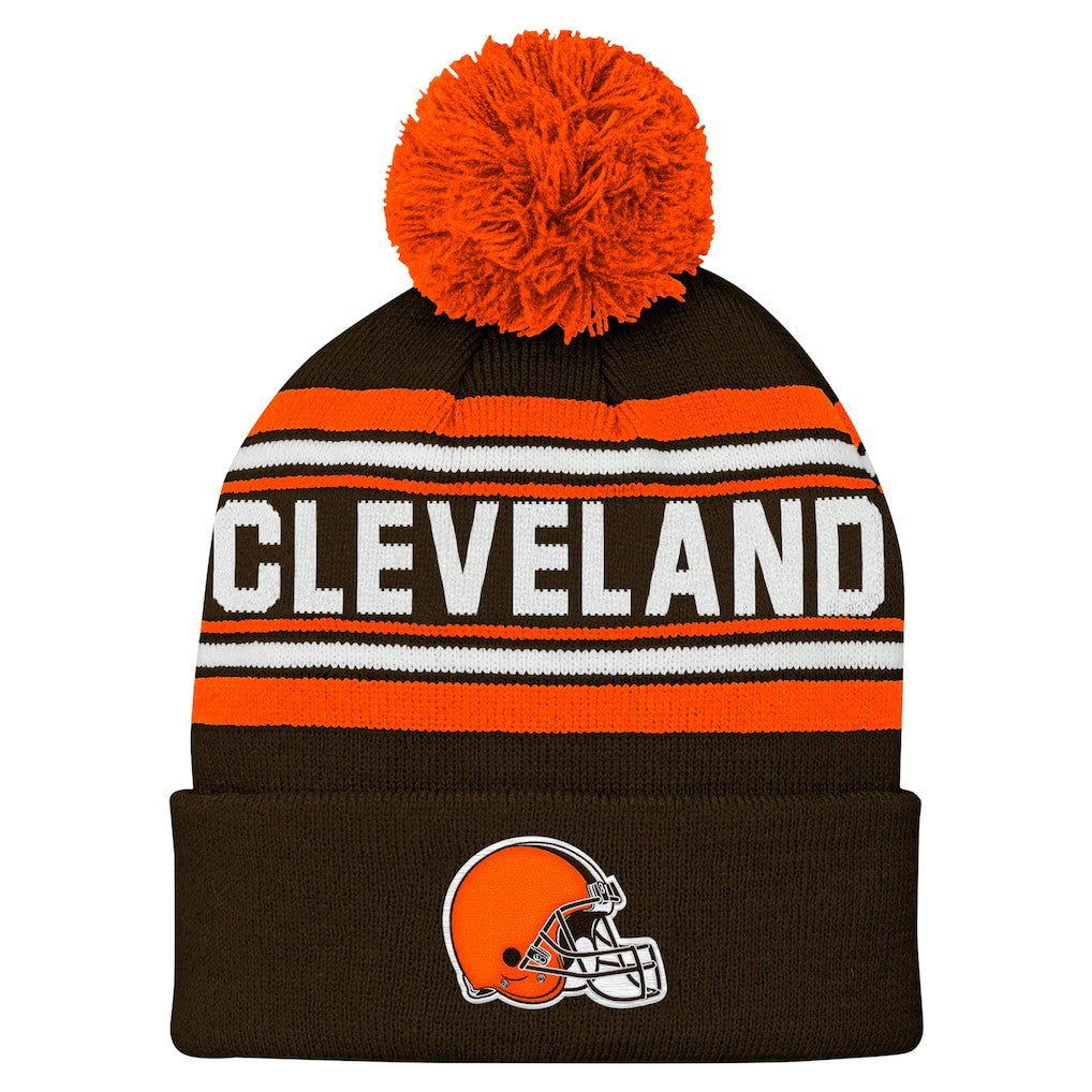 Cleveland Browns Youth Jacquard Cuffed Knit Hat with Pom - Brown sale