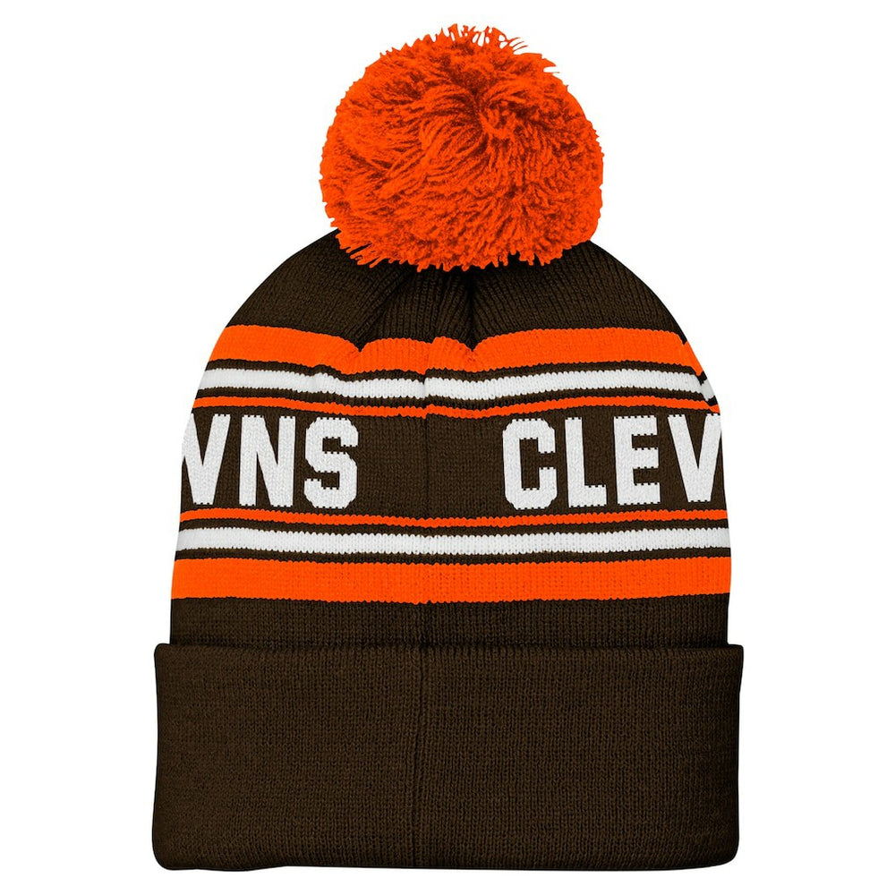 Cleveland Browns Youth Jacquard Cuffed Knit Hat with Pom - Brown sale