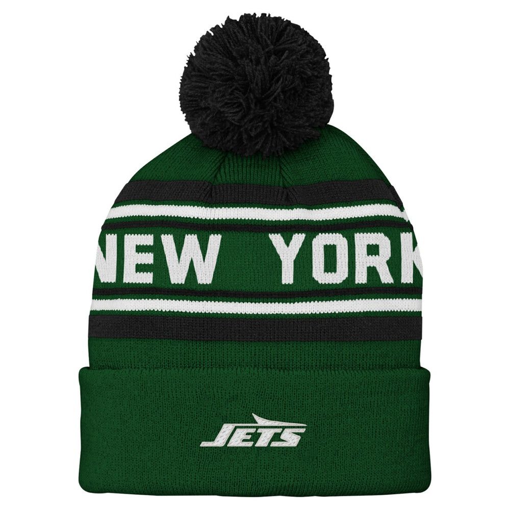 New York Jets Youth Jacquard Cuffed Knit Hat with Pom - Green for sale