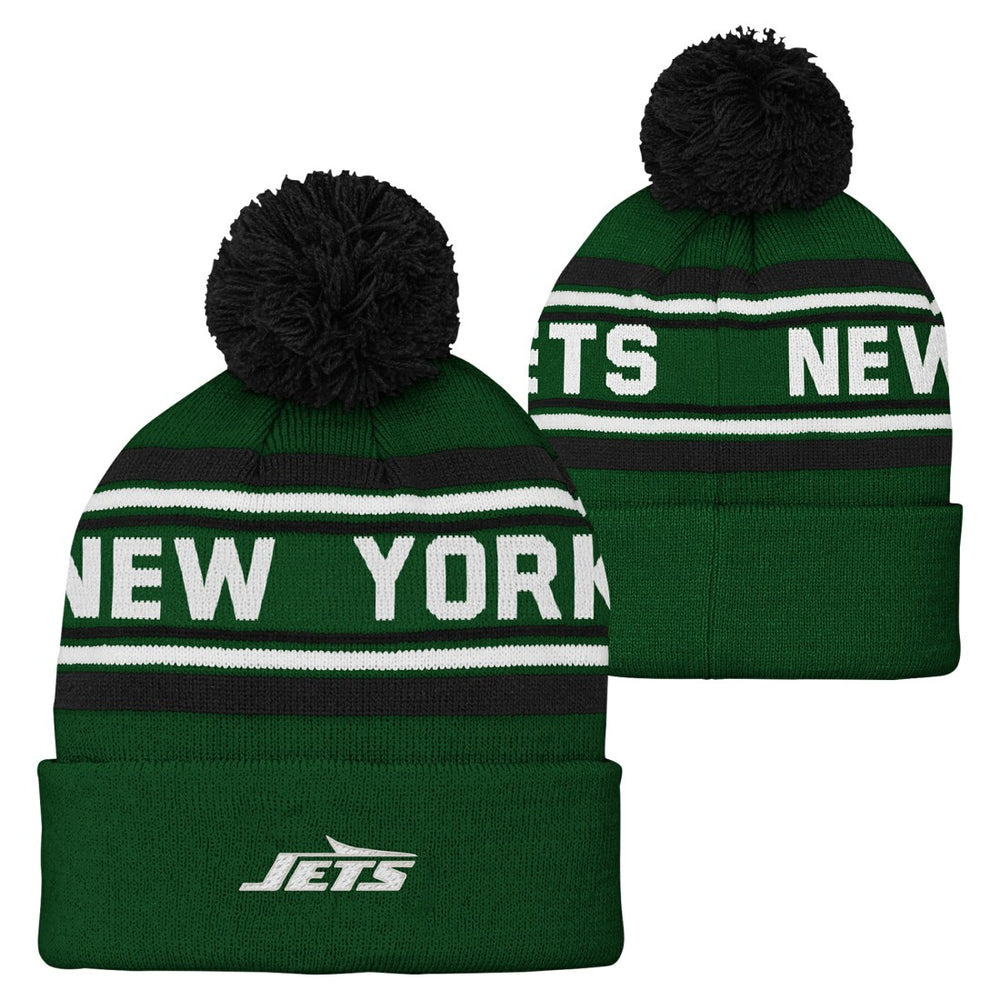 New York Jets Youth Jacquard Cuffed Knit Hat with Pom - Green for sale