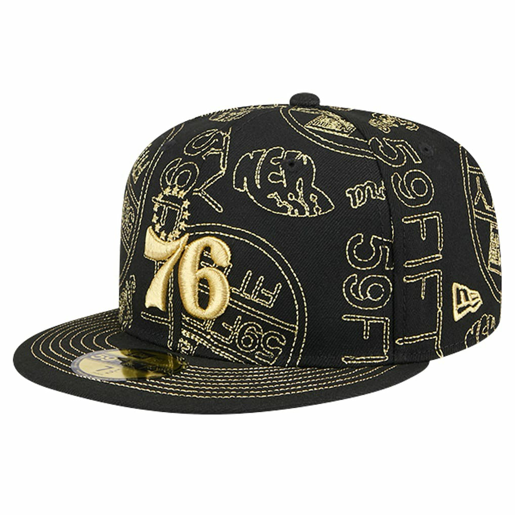 Philadelphia 76ers 59FIFTY Day Allover Print Stencil Fitted Hat - Black for sale