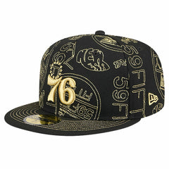 Philadelphia 76ers 59FIFTY Day Allover Print Stencil Fitted Hat - Black for sale