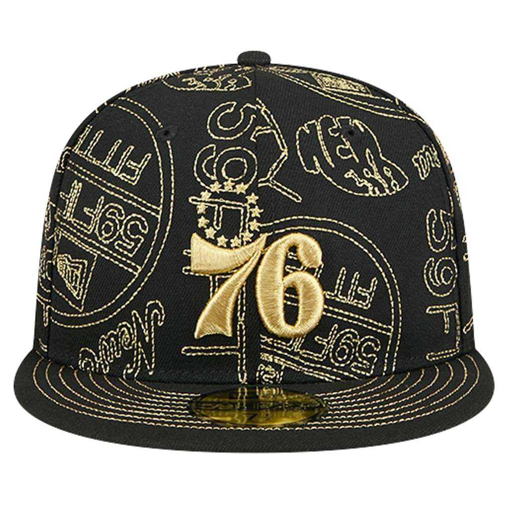 Philadelphia 76ers 59FIFTY Day Allover Print Stencil Fitted Hat - Black for sale