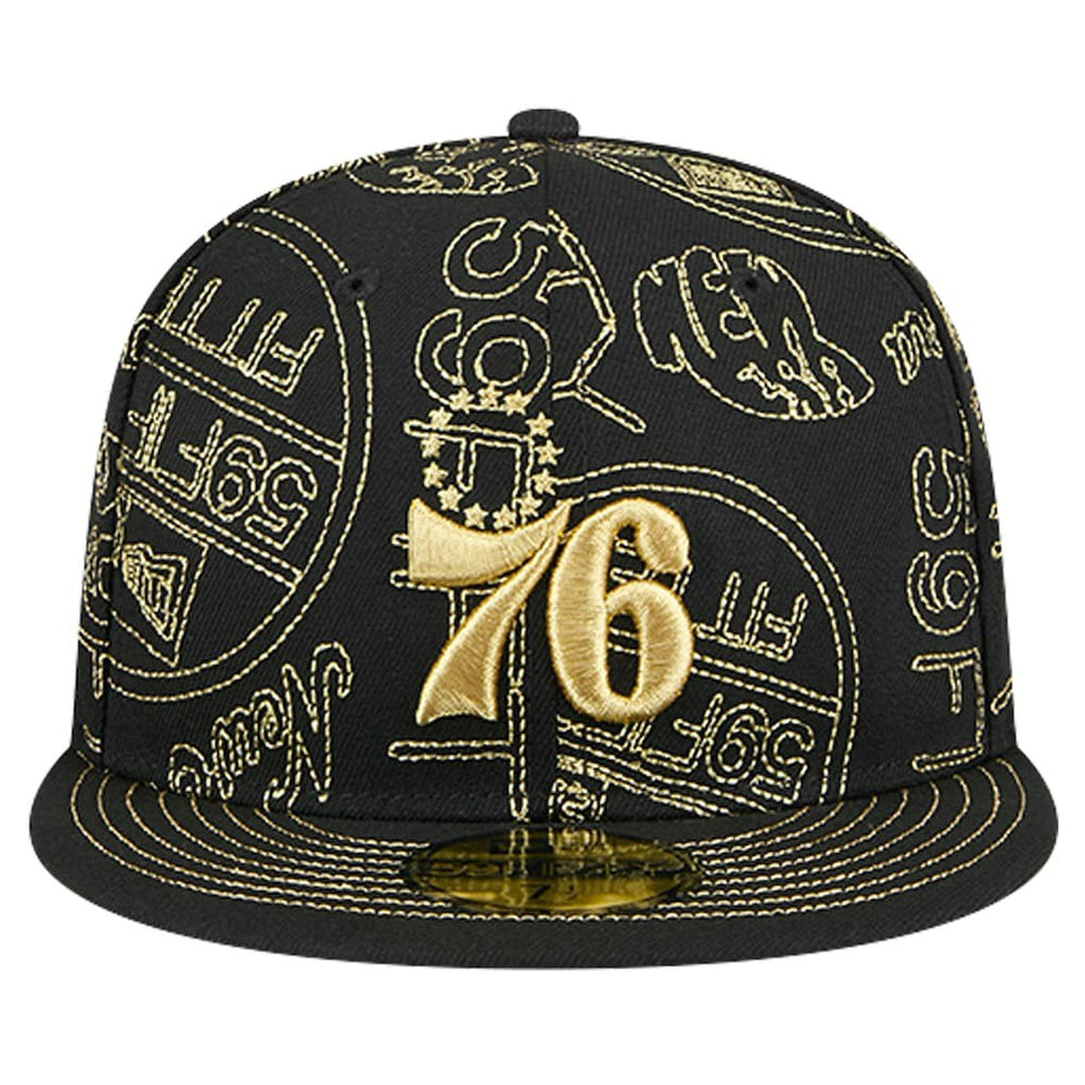 Philadelphia 76ers 59FIFTY Day Allover Print Stencil Fitted Hat - Black for sale