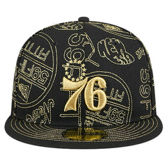 Philadelphia 76ers 59FIFTY Day Allover Print Stencil Fitted Hat - Black for sale