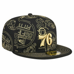 Philadelphia 76ers 59FIFTY Day Allover Print Stencil Fitted Hat - Black for sale