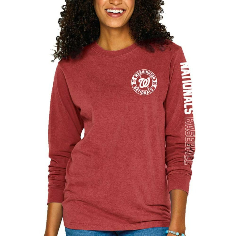 Washington Nationals Soft as a Grape Women's Pigment-Dyed Long Sleeve T-Shirt Red