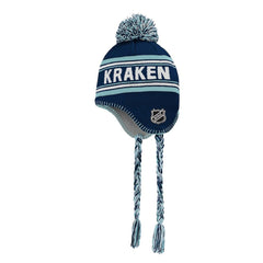 Seattle Kraken Youth Jacquard Tassel Knit Hat with Pom - Deep Sea Blue Hats