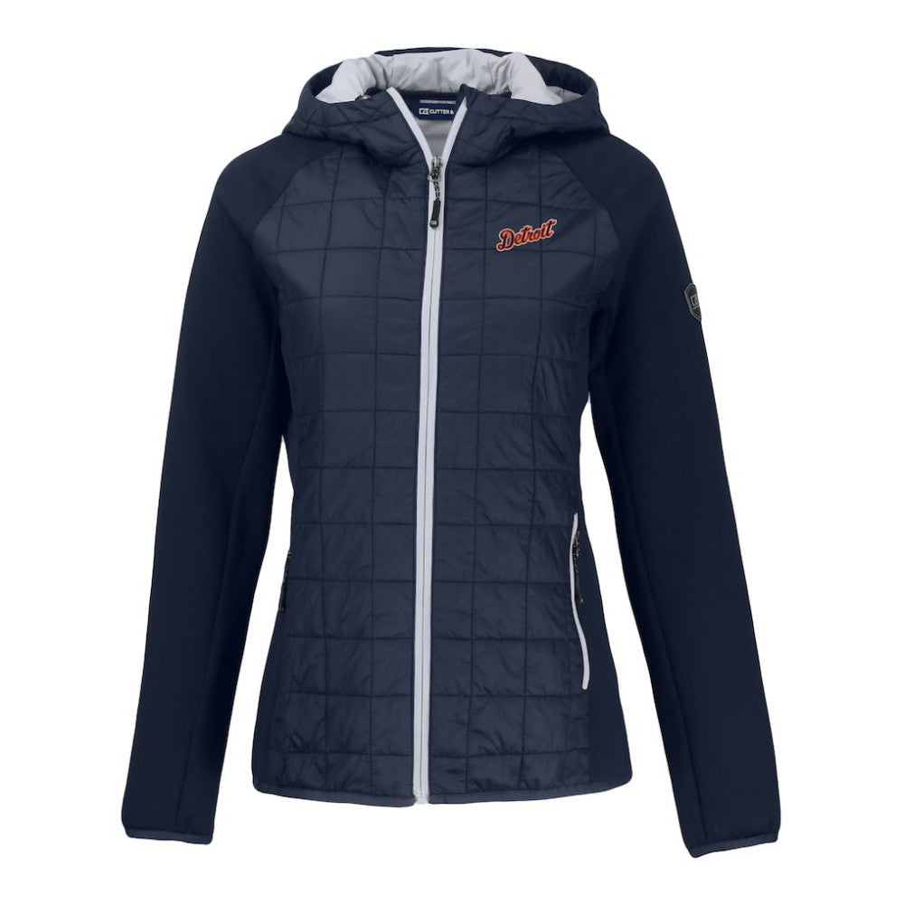 Detroit Tigers Cutter & Buck Women's Cooperstown Collection Rainier Primaloft Eco Full-Zip Hybrid Jacket Navy