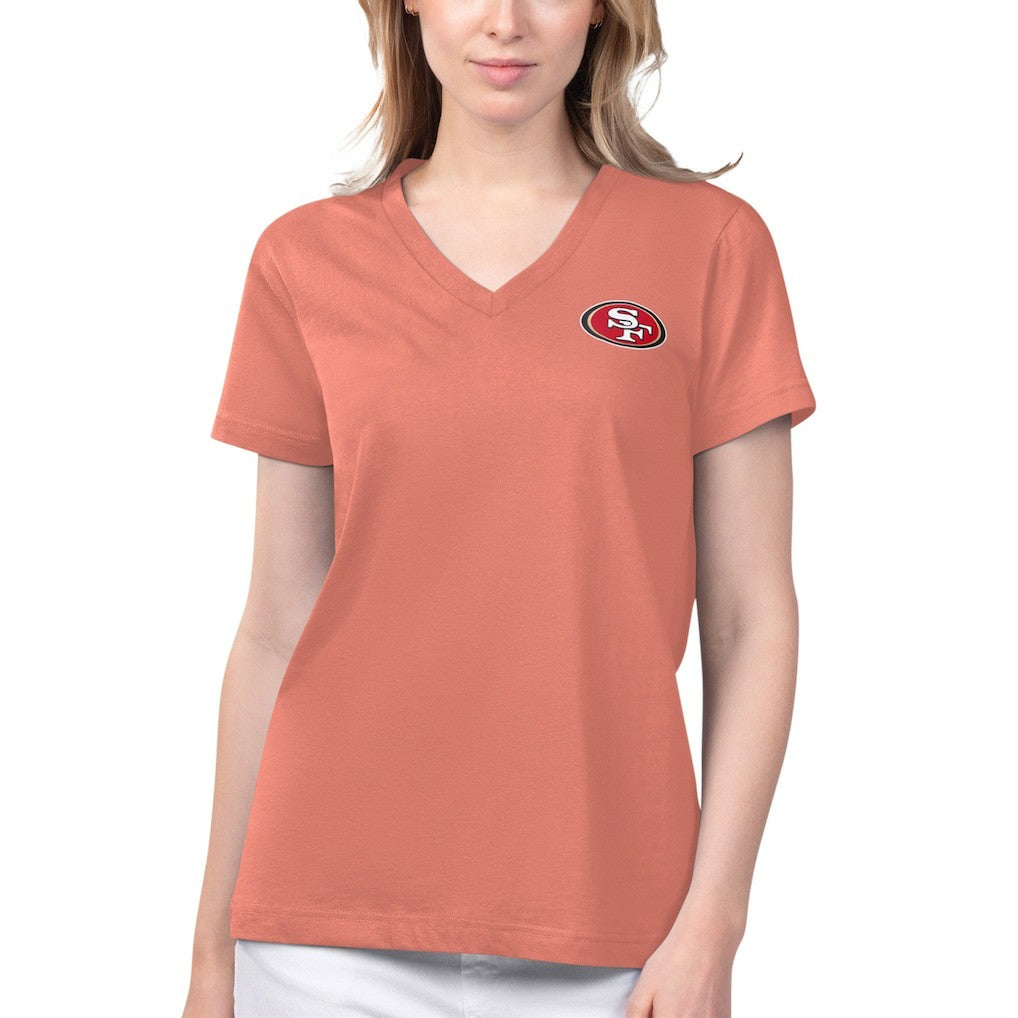San Francisco 49ers Margaritaville Women's Game Time V-Neck T-Shirt - Coral on sale