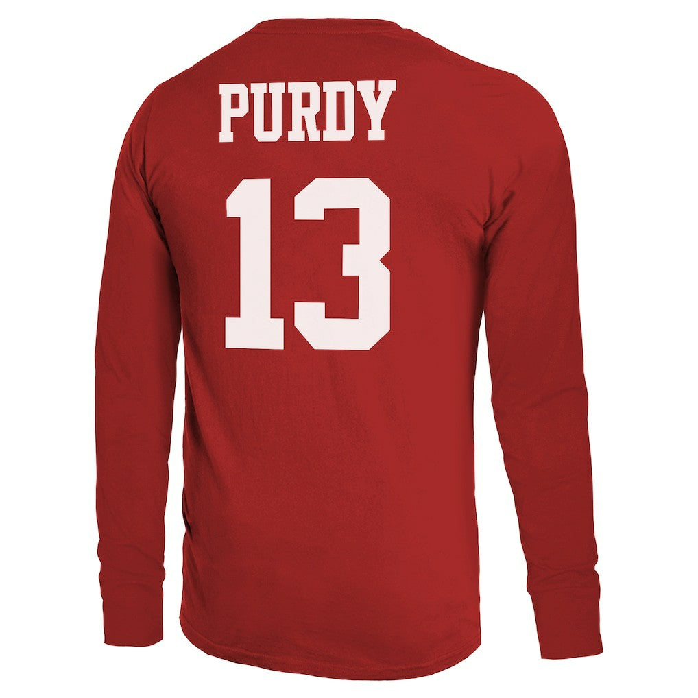 Brock Purdy San Francisco 49ers Majestic Threads Name & Number Long Sleeve T-Shirt - Scarlet on sale