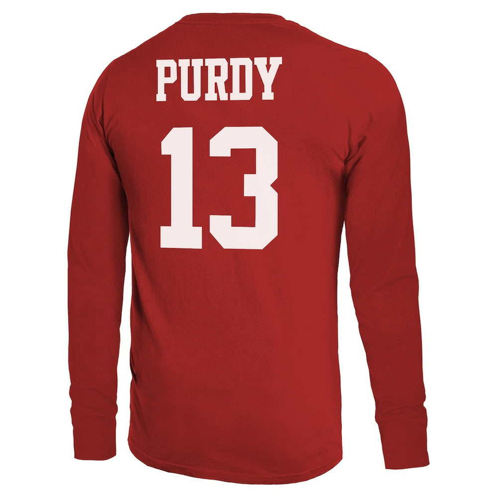 Brock Purdy San Francisco 49ers Majestic Threads Name & Number Long Sleeve T-Shirt - Scarlet on sale