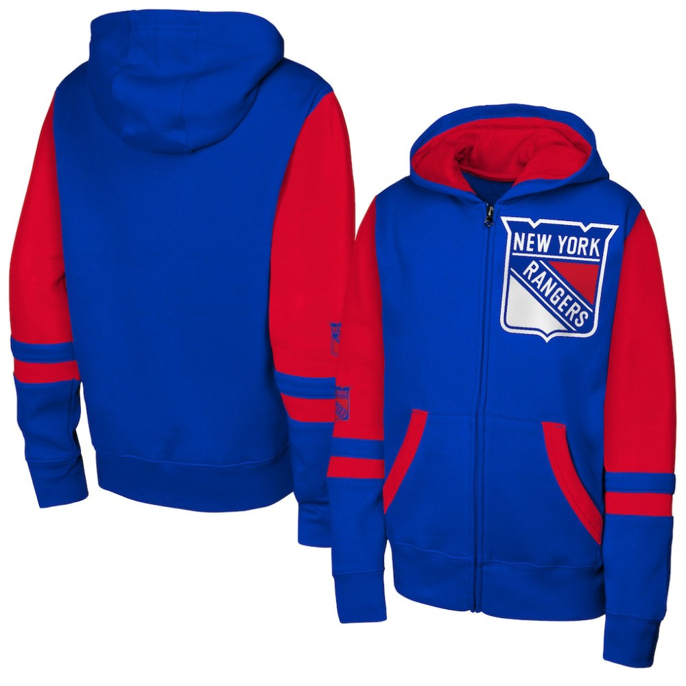 New York Rangers Youth Face Off Full-Zip Hoodie - Blue Hoodies