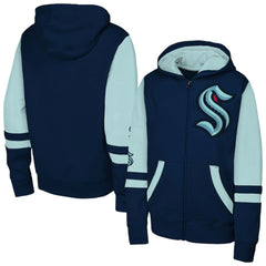 Seattle Kraken Youth Face Off Full-Zip Hoodie - Navy Hoodies
