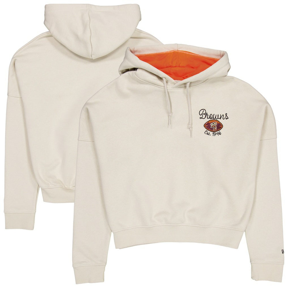 Cleveland Browns New Era Women's 3rd Down Historic Pullover Hoodie - Cream on sale