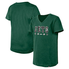 New York Jets New Era Girls Youth Flip Sequin V-Neck T-Shirt - Green on sale