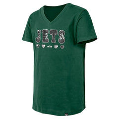 New York Jets New Era Girls Youth Flip Sequin V-Neck T-Shirt - Green on sale