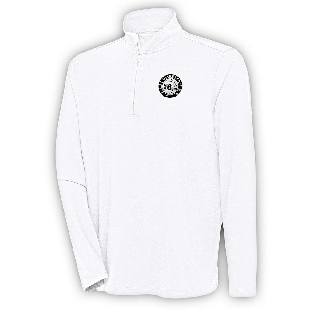 Philadelphia 76ers Antigua Metallic Logo Hunk Quarter-Zip Pullover - White discount