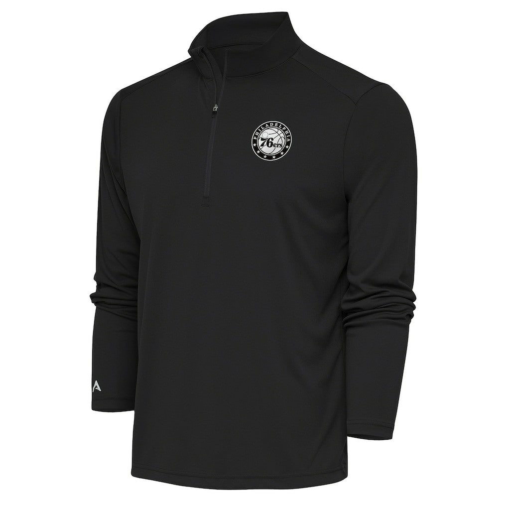 Philadelphia 76ers Antigua Metallic Logo Tribute Quarter-Zip Pullover - Charcoal on sale