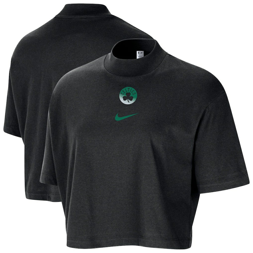 Boston Celtics Women's Courtside Mock Neck Loose Fit Cropped T-Shirt - Black on sale