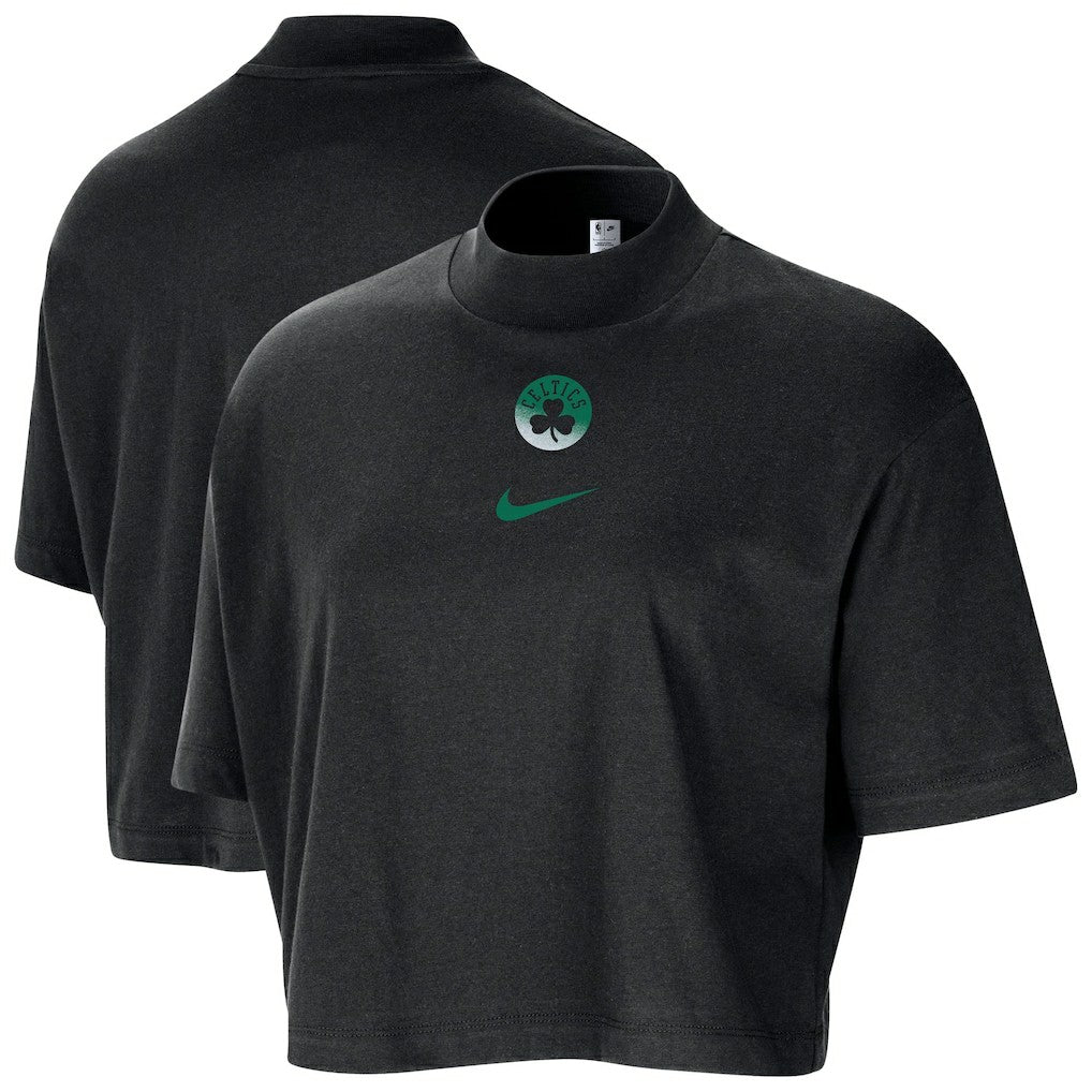 Boston Celtics Women's Courtside Mock Neck Loose Fit Cropped T-Shirt - Black on sale