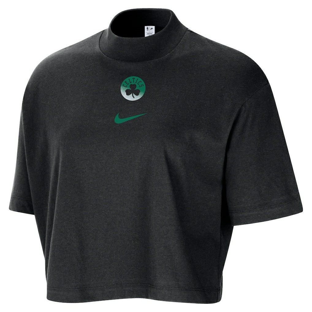 Boston Celtics Women's Courtside Mock Neck Loose Fit Cropped T-Shirt - Black on sale