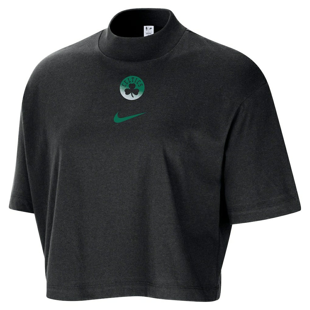 Boston Celtics Women's Courtside Mock Neck Loose Fit Cropped T-Shirt - Black on sale