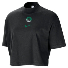 Boston Celtics Women's Courtside Mock Neck Loose Fit Cropped T-Shirt - Black on sale