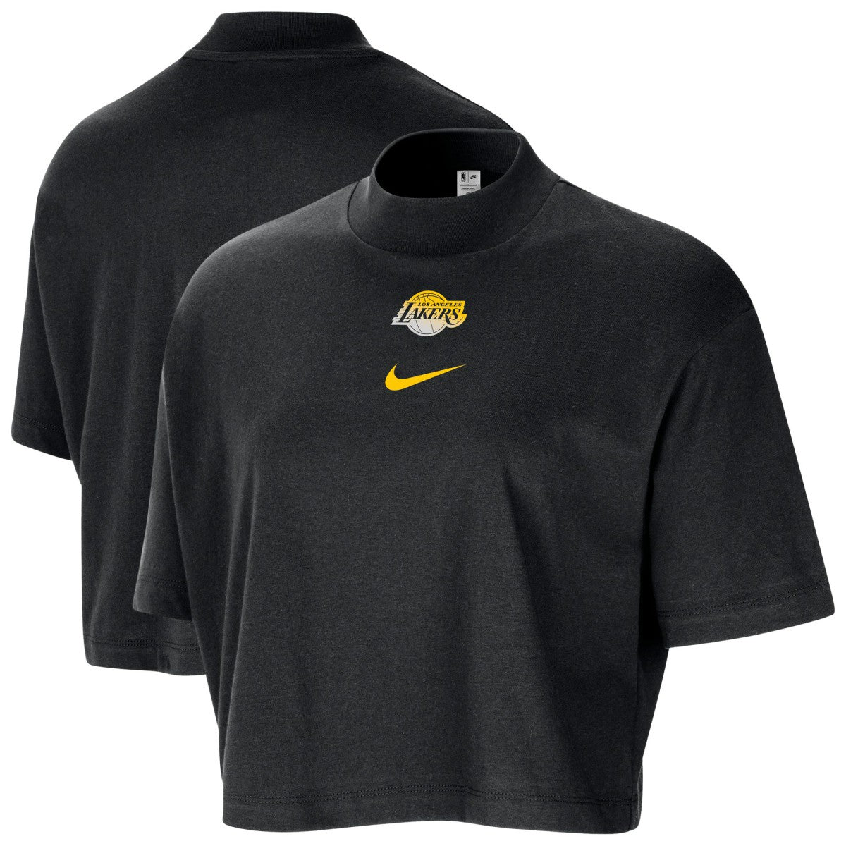 Los Angeles Lakers Women's Courtside Mock Neck Loose Fit Cropped T-Shirt - Black sale
