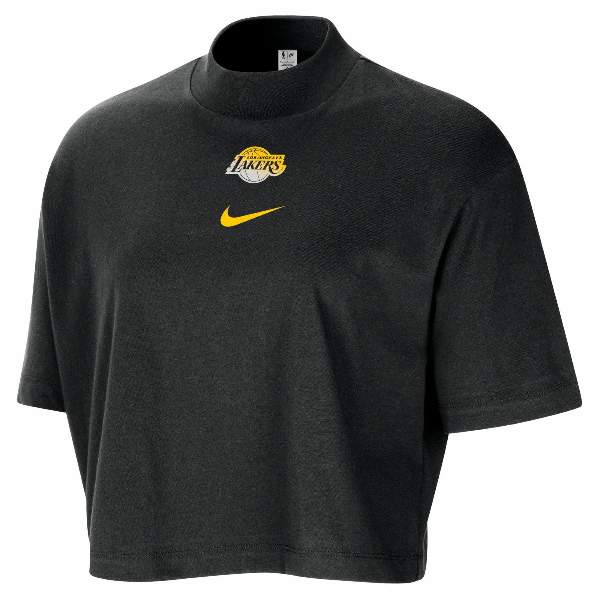 Los Angeles Lakers Women's Courtside Mock Neck Loose Fit Cropped T-Shirt - Black sale
