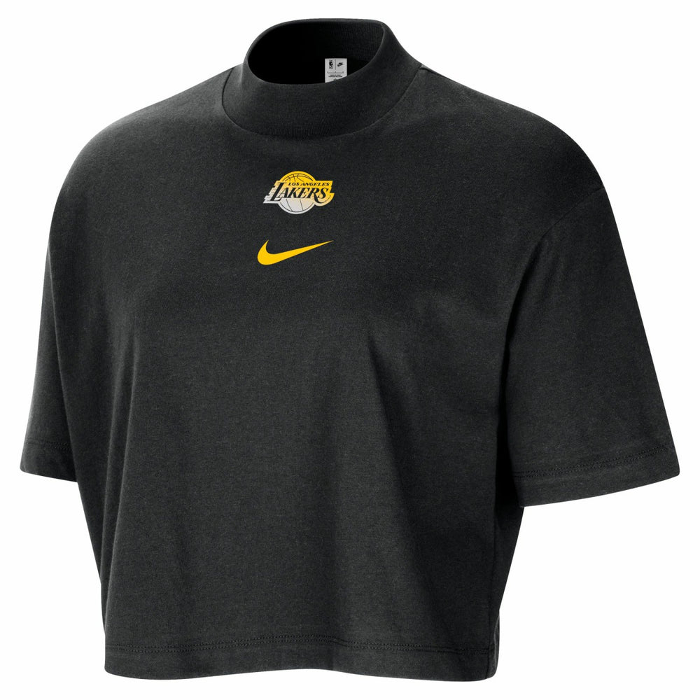 Los Angeles Lakers Women's Courtside Mock Neck Loose Fit Cropped T-Shirt - Black sale