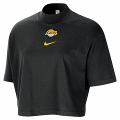 Los Angeles Lakers Women's Courtside Mock Neck Loose Fit Cropped T-Shirt - Black sale