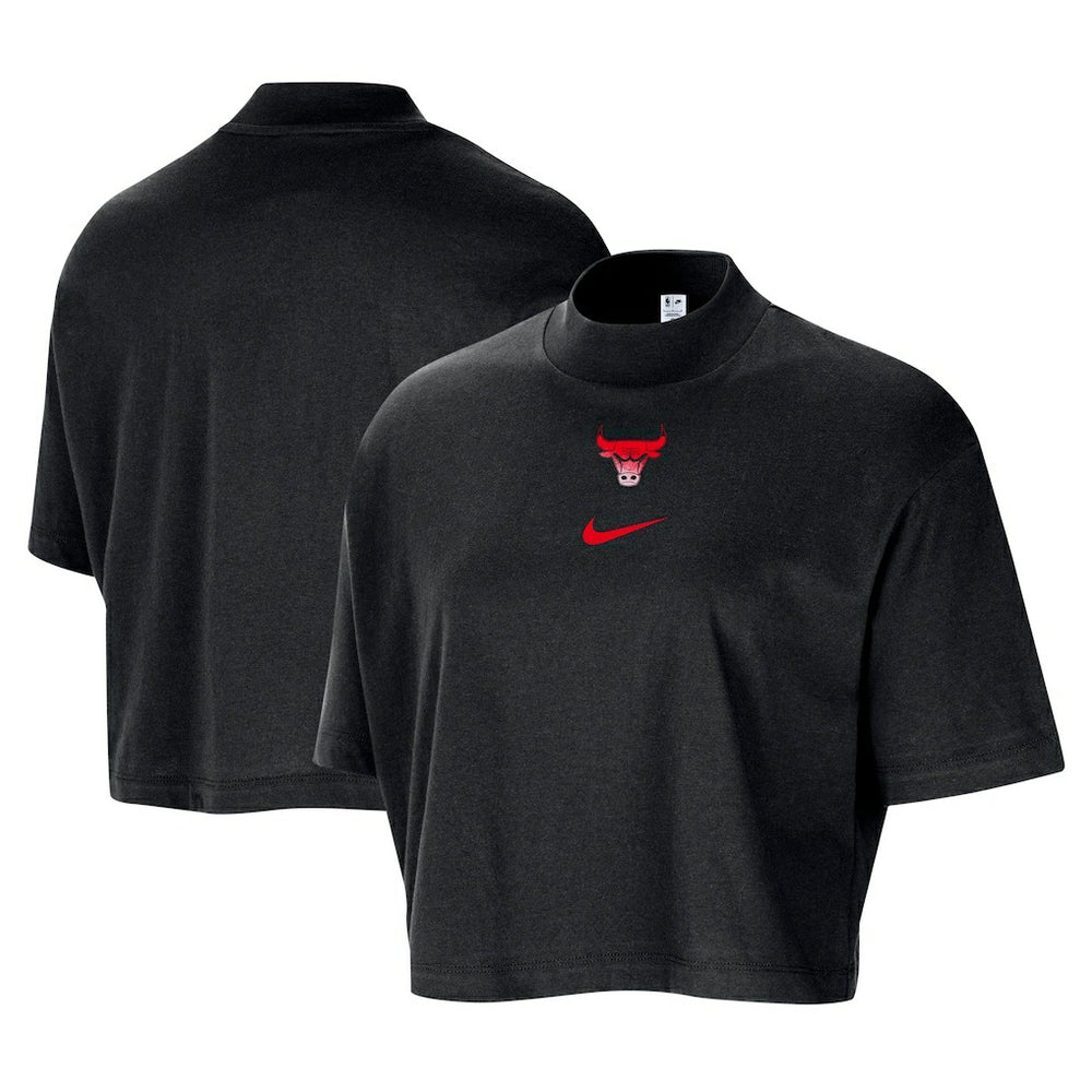 Chicago Bulls Women's Courtside Mock Neck Loose Fit Cropped T-Shirt sale - Black outlet