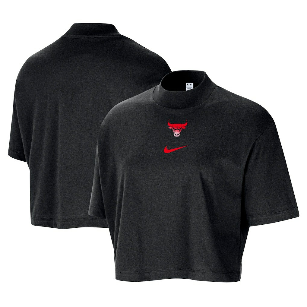 Chicago Bulls Women's Courtside Mock Neck Loose Fit Cropped T-Shirt sale - Black outlet