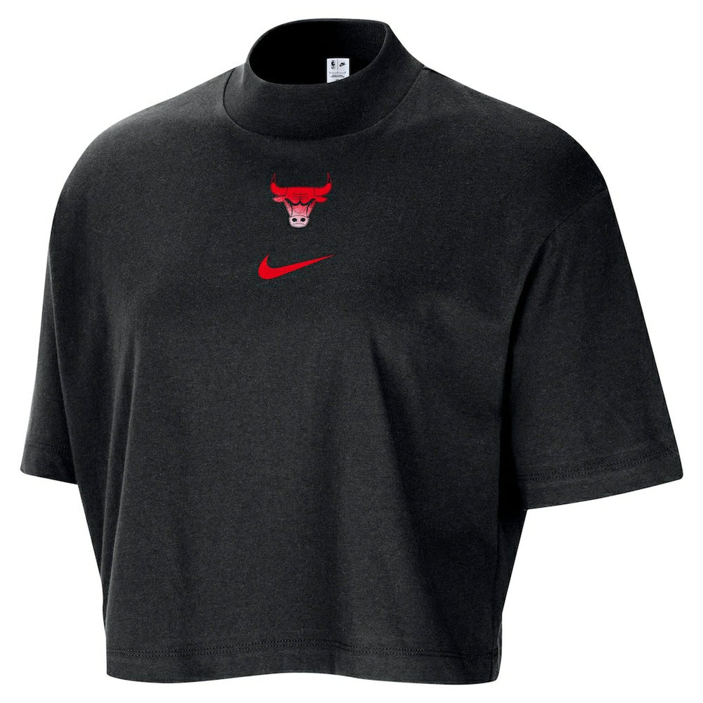 Chicago Bulls Women's Courtside Mock Neck Loose Fit Cropped T-Shirt sale - Black outlet