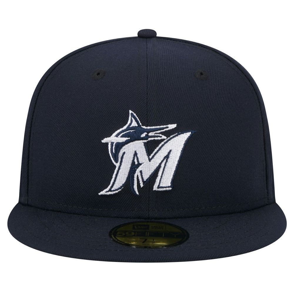 Miami Marlins White Logo 59FIFTY Fitted Hat Navy